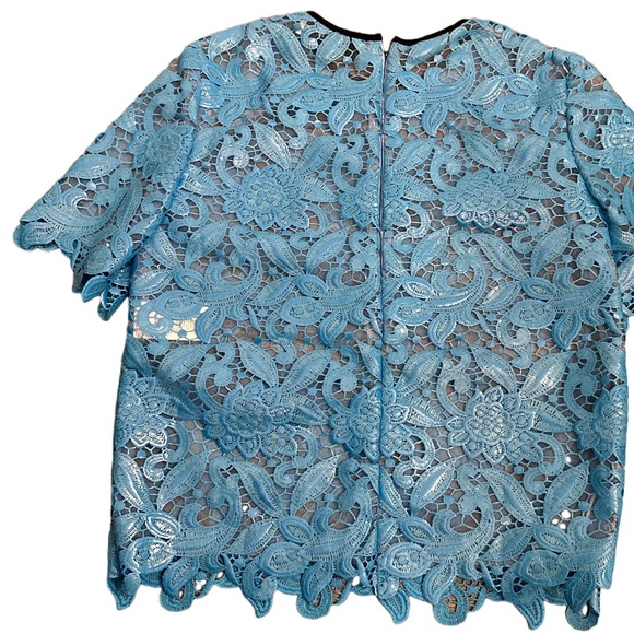 MSGM Milano Blue Lace Netted Short Sleeve Top Size 40 Small US - Picture 9 of 11